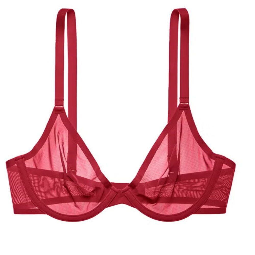 CUUP Plunge Mesh Bra in Scarlett Red, Size 36A NEW w/TAG - Picture 2 of 6